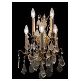 B - Pair of Crystal  Wall Sconces- Brass/Gilt Finish, Hanging Crystals