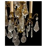B - Pair of Crystal  Wall Sconces- Brass/Gilt Finish, Hanging Crystals