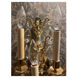 B - Pair of Crystal  Wall Sconces- Brass/Gilt Finish, Hanging Crystals