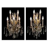 B - Pair of Crystal  Wall Sconces- Brass/Gilt Finish, Hanging Crystals