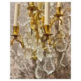 B - Pair of Crystal  Wall Sconces- Brass/Gilt Finish, Hanging Crystals