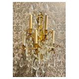 B - Pair of Crystal  Wall Sconces- Brass/Gilt Finish, Hanging Crystals