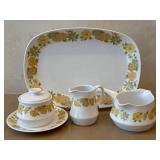 LR - Noritake Progression Sunny Side 9003 Platter with Gravy Boat, Creamer & Sugar Dish