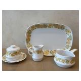 LR - Noritake Progression Sunny Side 9003 Platter with Gravy Boat, Creamer & Sugar Dish