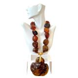 Paola Scarpa Baltic Amber Necklace - 18k Gold, Venice 1985, Heart Pendant