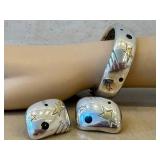 Michael Bondanza 18K & Sterling Silver Bracelet and Earrings w/ Black Onyx Inlay