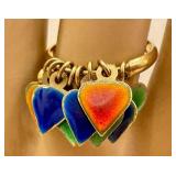 Vintage 1970s Italian 18K Gold Ring with Enamel Heart Charms