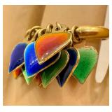 Vintage 1970s Italian 18K Gold Ring with Enamel Heart Charms