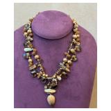 SAKI 925 Sterling Silver Necklace - Abalone Beads & Crystals