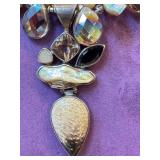 SAKI 925 Sterling Silver Necklace - Abalone Beads & Crystals