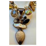 SAKI 925 Sterling Silver Necklace - Abalone Beads & Crystals