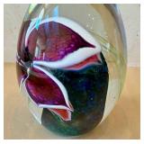 DR - Handblown Art Glass Paperweight - Signed & Dated Lampwork Orchid