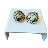 Vintage Italian 18K Gold & Sterling Silver Two-Tone Earrings - Post Back