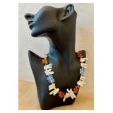 Freshwater Pearl Necklace with Carnelian & Moonstone Beads