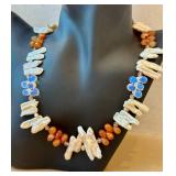 Freshwater Pearl Necklace with Carnelian & Moonstone Beads