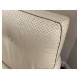 O - Vintage Curved Sofa - 66 x 36 in, Beige Fabric, Button-Tufted Back, Pleated Skirt