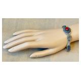 Sterling Silver Carnelian Cabochon Bracelet - 7 Inches (925)