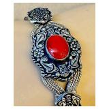 Sterling Silver Carnelian Cabochon Bracelet - 7 Inches (925)