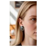Gianfranco Ferré Clip Earrings - Spiral Black Enamel With Crystals, Italy