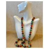 Multi-Strand Tiger's Eye Carnelian Jade Amethyst Bead Necklace - Hand-Knotted Vintage
