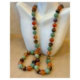 Multi-Strand Tiger's Eye Carnelian Jade Amethyst Bead Necklace - Hand-Knotted Vintage