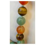 Multi-Strand Tiger's Eye Carnelian Jade Amethyst Bead Necklace - Hand-Knotted Vintage