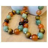 Multi-Strand Tiger's Eye Carnelian Jade Amethyst Bead Necklace - Hand-Knotted Vintage