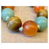 Multi-Strand Tiger's Eye Carnelian Jade Amethyst Bead Necklace - Hand-Knotted Vintage