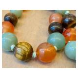 Multi-Strand Tiger's Eye Carnelian Jade Amethyst Bead Necklace - Hand-Knotted Vintage