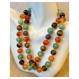Multi-Strand Tiger's Eye Carnelian Jade Amethyst Bead Necklace - Hand-Knotted Vintage