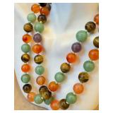 Multi-Strand Tiger's Eye Carnelian Jade Amethyst Bead Necklace - Hand-Knotted Vintage