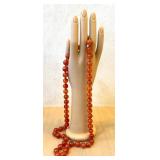 Vintage Carnelian Bead Necklace - Hand-Knotted, Silver Clasp, 28in