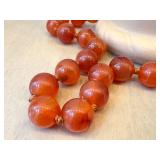Vintage Carnelian Bead Necklace - Hand-Knotted, Silver Clasp, 28in