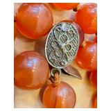 Vintage Carnelian Bead Necklace - Hand-Knotted, Silver Clasp, 28in