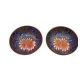 K - Pair of 19th-Century Brown Porcelain Bowls With Blue Enamel Floral Interior