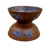 K - Pair of 19th-Century Brown Porcelain Bowls With Blue Enamel Floral Interior