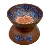 K - Pair of 19th-Century Brown Porcelain Bowls With Blue Enamel Floral Interior