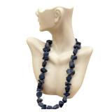 KC Blue Coral Beaded Necklace - Sterling Clasp - 19'