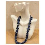 KC Blue Coral Beaded Necklace - Sterling Clasp - 19'