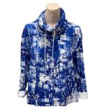 Helmut Lang Blue White Paint-Splatter Hoodie - Size L