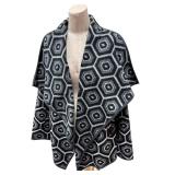 Elliott Lauren Geometric Hexagon Print Wool-Blend Wrap Cardigan - Size 8