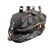 BCBGMaxazria Black Leather Satchel with  Gold Tone Hardware