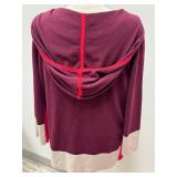Escada Sport Vintage Two-Piece Set - Size L Burgundy & Red Striped Knit Top & Hooded Cardigan