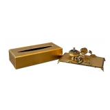 K - Floral Gold-Tone Vanity Set - Tissue Box Cover, Mini Perfume Bottle & Trinket Box