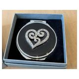 K - Round Compact Mirrors - Butterfly & Heart Rhinestone (2-Piece Set)