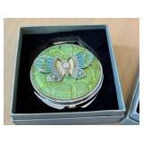 K - Round Compact Mirrors - Butterfly & Heart Rhinestone (2-Piece Set)