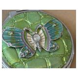 K - Round Compact Mirrors - Butterfly & Heart Rhinestone (2-Piece Set)