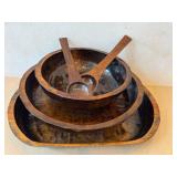 DR - Maggie-Signed Vintage Wooden Nesting Bowls Set (3-Piece) with Serving Spoons