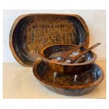 DR - Maggie-Signed Vintage Wooden Nesting Bowls Set (3-Piece) with Serving Spoons