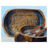 DR - Maggie-Signed Vintage Wooden Nesting Bowls Set (3-Piece) with Serving Spoons